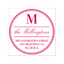 丸付きモノグラムファミリ名スクリプト差出人住所