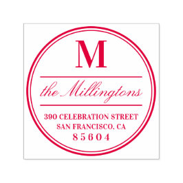 丸付きモノグラムファミリ名スクリプト差出人住所 セルフインキングスタンプ