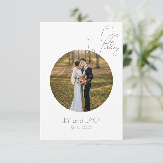 丸写真ミニマルなエンクロージャカーの日付を保存 エンクロージャーカード (スタンド正面)