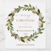 丸冬の果実の緑の葉のクリスマス ワインラベル (シングルラベル)
