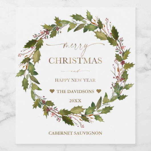 丸冬の果実の緑の葉のクリスマス ワインラベル (シングルラベル)