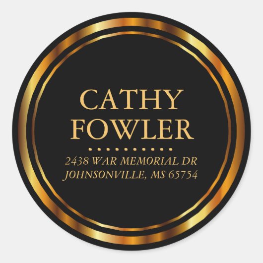 丸印のアドレス – 黒と金ゴールド ラウンドシール (正面)