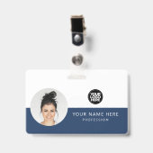 丸型の社員写真、QRコード、ロゴ、名前 バッジ (正面 （クリップ付）)