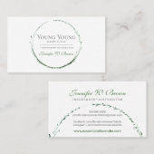 丸型の緑のフレーム エッセンシャルオイル 花 名刺 (正面/裏面)