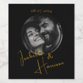 丸型カスタムフォトブラックと金ゴールド ワインラベル (シングルラベル)