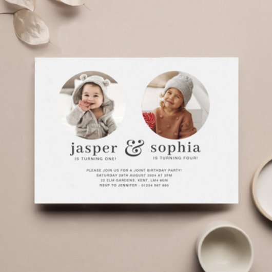 丸型写真 合同誕生日招待状 招待状