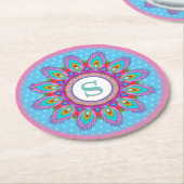 丸型紙コースターサイケデリックカスタムイニシャル ラウンドペーパーコースター (アングル)