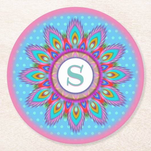 丸型紙コースターサイケデリックカスタムイニシャル ラウンドペーパーコースター (正面)