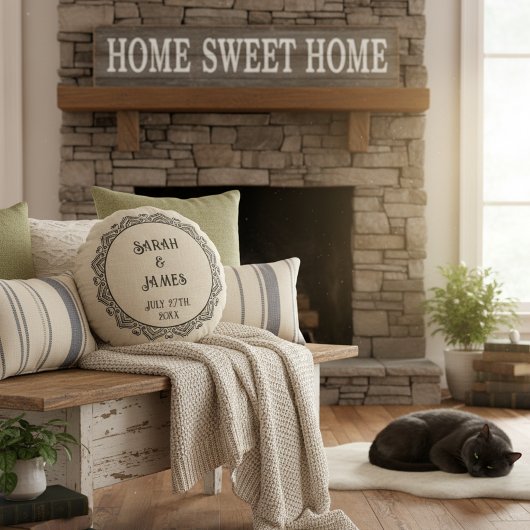 丸型素朴農家結婚の枕と名前 ラウンドクッション