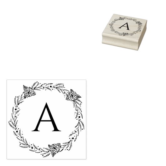 丸型花柄パーソナライズモノグラムゴムスタンプ ラバースタンプ (押印)