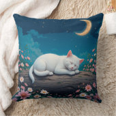 丸太で安らかに眠る白猫 クッション (ブランケット)