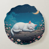 丸太で安らかに眠る白猫 ラウンドクッション (裏面)
