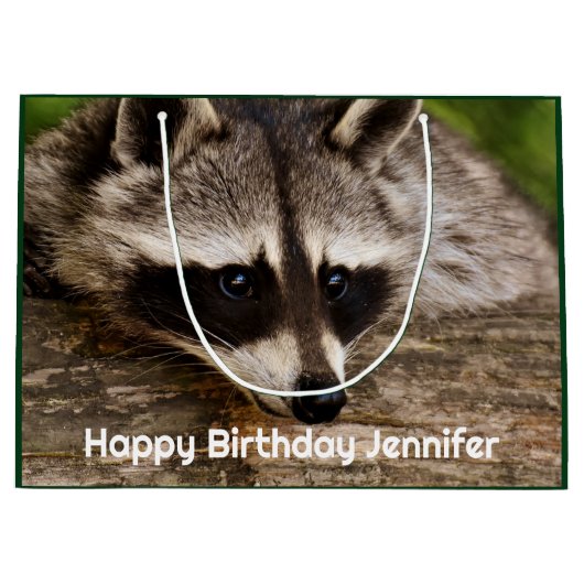 丸太にかわいいタヌキ ラージペーパーバッグ (正面)