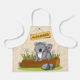 丸太に座ったかわいいコアラ2匹 エプロン