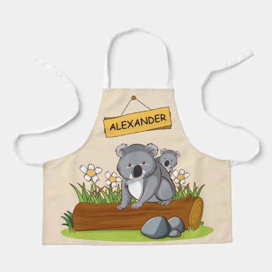 丸太に座ったかわいいコアラ2匹 エプロン (正面)