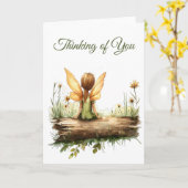 丸太に座る孤独な妖精 カード (黄色い花)