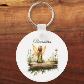 丸太に座る孤独な妖精 キーホルダー (正面)