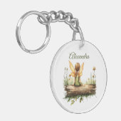 丸太に座る孤独な妖精 キーホルダー (正面左)