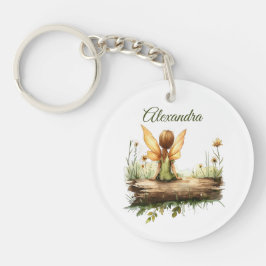 丸太に座る孤独な妖精 キーホルダー