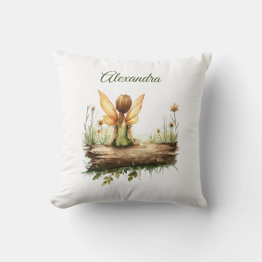 丸太に座る孤独な妖精 クッション (正面)