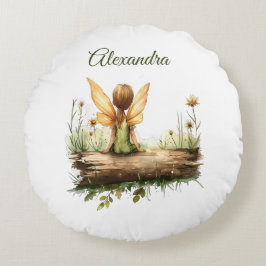 丸太に座る孤独な妖精 ラウンドクッション