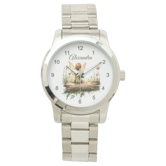 丸太に座る孤独な妖精 腕時計 (正面)