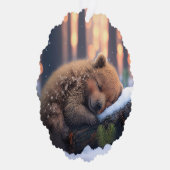 丸太に眠るかわいい冬茶色のクマ オーナメントカード (右)