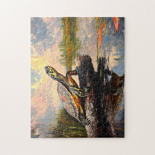 丸太のかわいい亀エバーグレーズ絵を描ズ ジグソーパズル (縦)