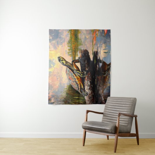 丸太のかわいい亀エバーグレーズ絵を描ズ タペストリー (インサイチュ)