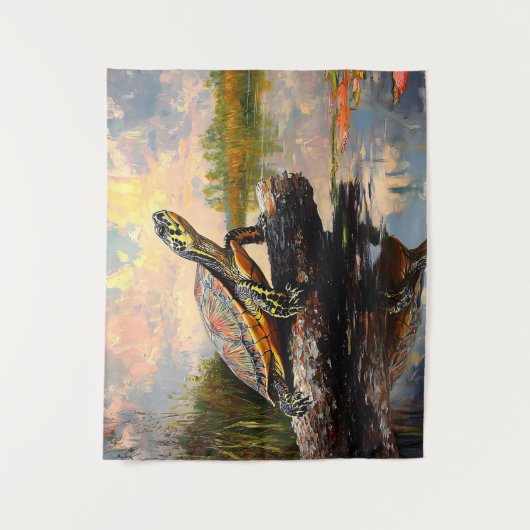 丸太のかわいい亀エバーグレーズ絵を描ズ タペストリー (正面)