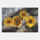 丸太のひまわりの花茶色の黄色いヴィンテージ素朴アート ラッピングペーパーシート (正面2)