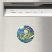 丸太のカエルのクリスマスのマグネットのラウンド マグネット (インサイチュ (食洗機))