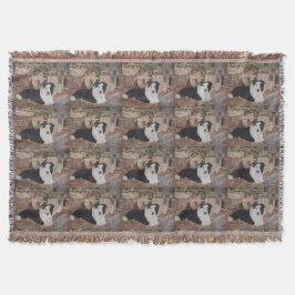 丸太のボーダーコリーの鶏は犬のポートレートを取除きました スローブランケット