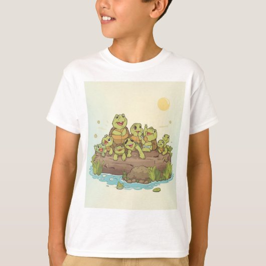 丸太の上で日光浴をするカメ仲間 ログ・ライフTシャツ Tシャツ (正面)