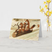 丸太のSLEDDINGの折られたクリスマスカードのキツネ カード (黄色い花)