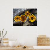 丸太ひまわり茶色の黄色のヴィンテージアート ポスター (キッチン)