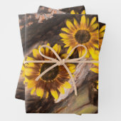 丸太ひまわり茶色の黄色のヴィンテージ ラッピングペーパーシート (インサイチュ)