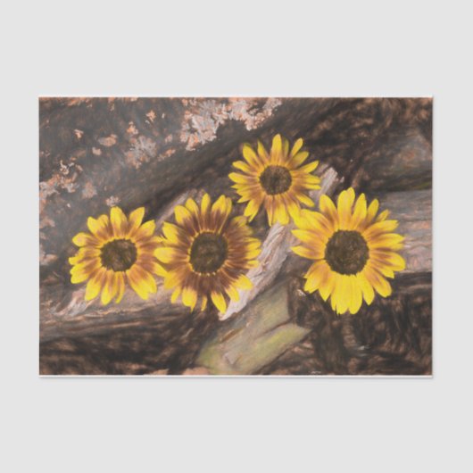 丸太ひまわり茶色の黄色のヴィンテージ 薄葉紙 (正面)