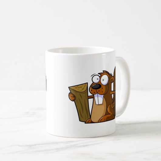 丸太を握るかわいい漫画のビーバーのキャラクター コーヒーマグカップ (正面右)