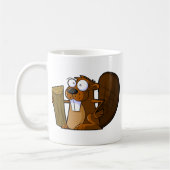 丸太を握るかわいい漫画のビーバーのキャラクター コーヒーマグカップ (左)