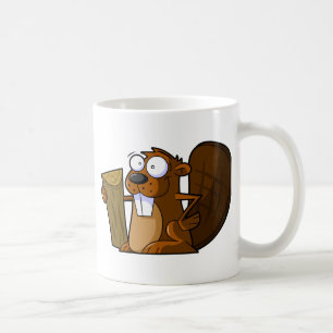 丸太を握るかわいい漫画のビーバーのキャラクター コーヒーマグカップ