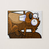 丸太を握るかわいい漫画のビーバーのキャラクター ジグソーパズル (横)