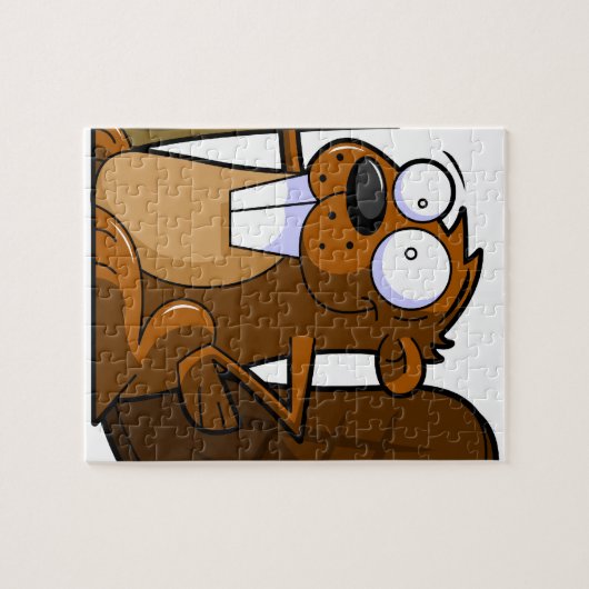 丸太を握るかわいい漫画のビーバーのキャラクター ジグソーパズル (横)