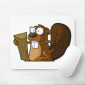 丸太を握るかわいい漫画のビーバーのキャラクター マウスパッド (マウス)