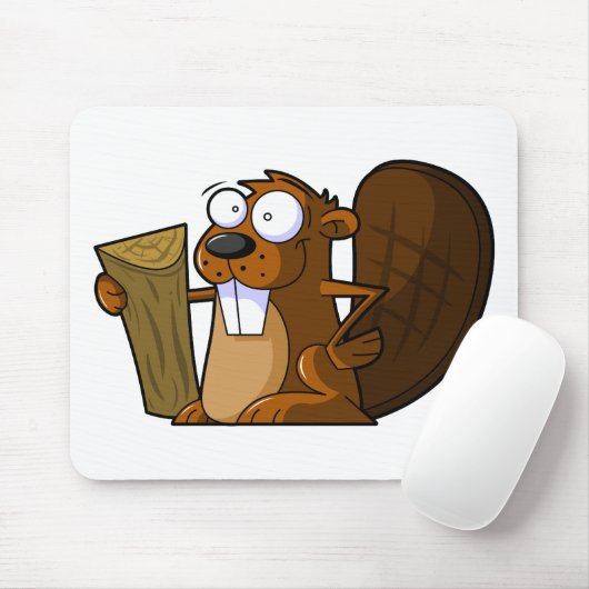丸太を握るかわいい漫画のビーバーのキャラクター マウスパッド (マウス)