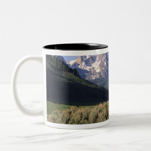 丸太小屋とのこぎりの山々 ツートーンマグカップ (左)