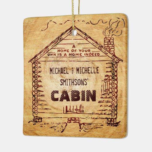 丸太小屋のパーソナライズでフェイクな木あなたの名前2の側面 セラミックオーナメント (左)