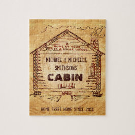 丸太小屋のパーソナライズな一流のフェイクな木製のヴィンテージ ジグソーパズル