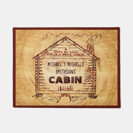 丸太小屋のパーソナライズな一流のフェイクな木製のヴィンテージ ドアマット (正面)