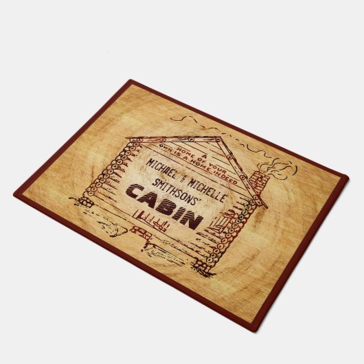 丸太小屋のパーソナライズな一流のフェイクな木製のヴィンテージ ドアマット (アングル)